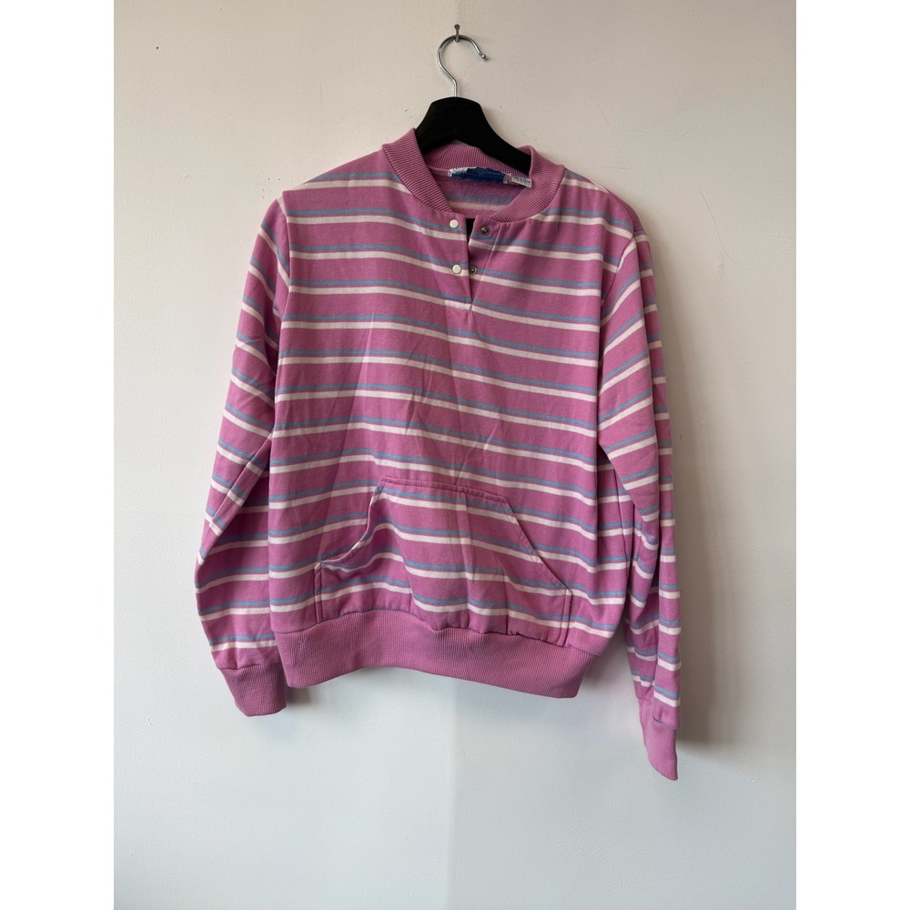 Vintage Goolagong Pullover Sweater‎ Large Pink Striped Snap Front 80s Taiwan